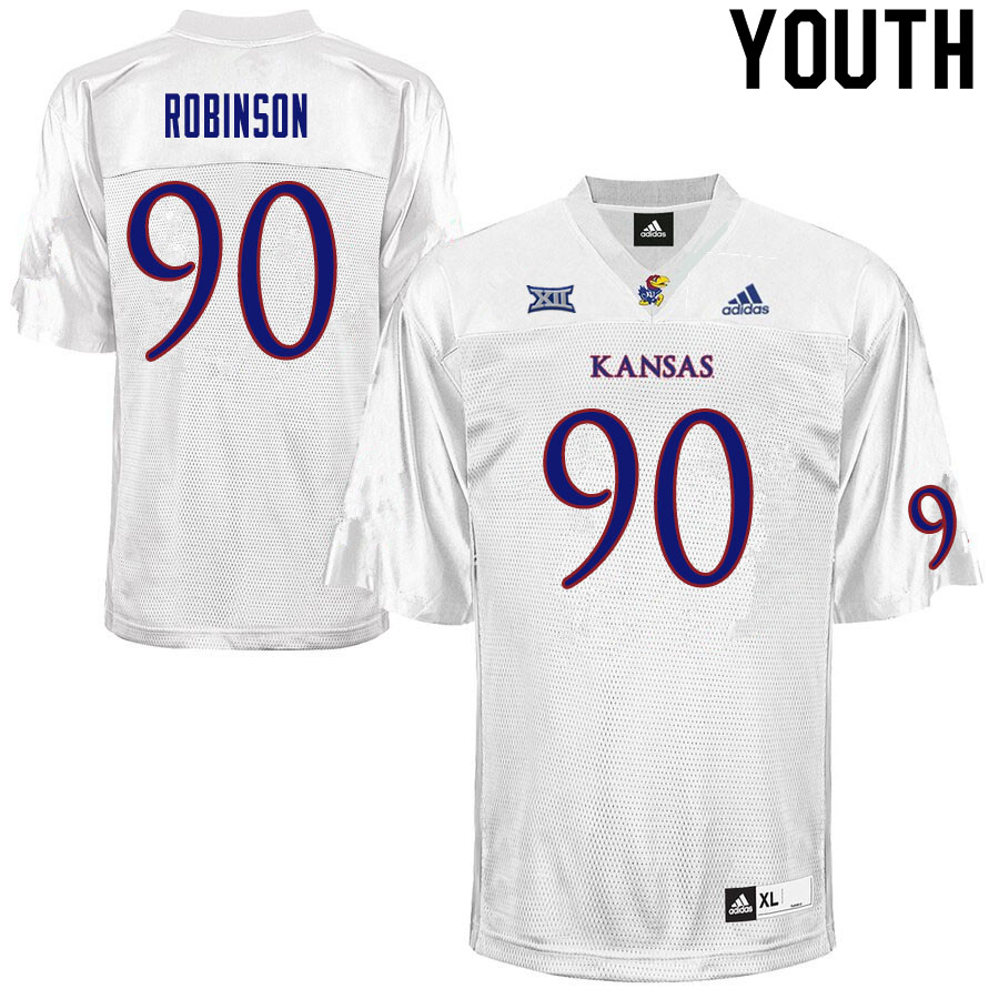 Youth #90 Jereme Robinson Kansas Jayhawks College Football Jerseys Sale-White - Click Image to Close